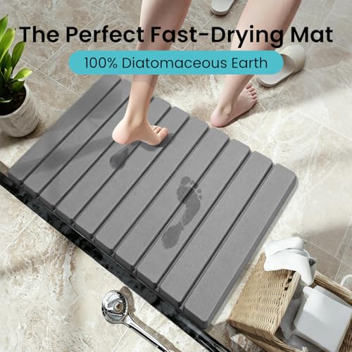 Quick Dry Bath Mat，Foldable Stone Bathroom Mat Quick Dry | Dark Gray, Large Size Quick-Drying Type Diatomaceous Bathtub Mat， Size 23.6"(L)×15.4"(W)