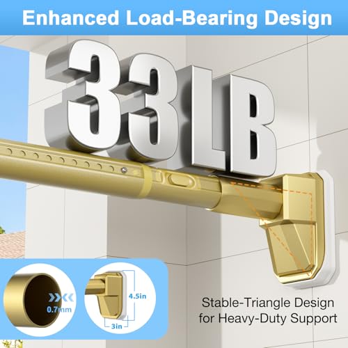 41-126 Inch Tension Curtain Rod, Gold | No Drill, Extra Long, Heavy Duty, Renter Friendly Adjustable - color: Gold, size: 41-126inch