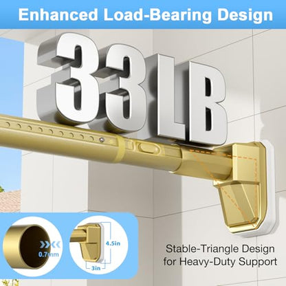 41-126 Inch Tension Curtain Rod, Gold | No Drill, Extra Long, Heavy Duty, Renter Friendly Adjustable - color: Gold, size: 41-126inch