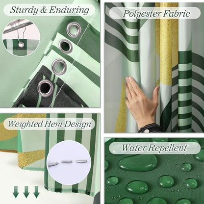 Bathroom Set - 27PC Bathroom Sets with Shower Curtain and Rugs, Green Bathroom Set, Bathroom Accessory Set, Trash Can, Toilet Brush & 3 PC Soap Dispensers - color: Dark Green, size: Bath Set+Boho Shower Curtain+Bath Rugs