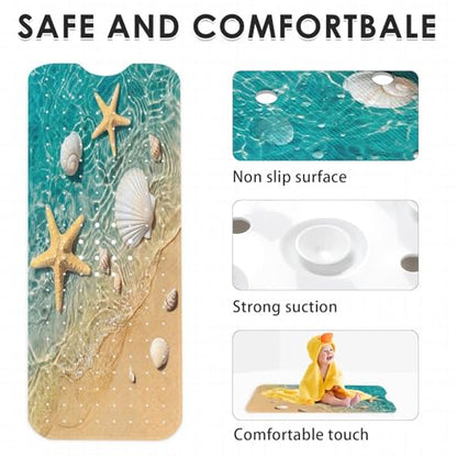 Bath Mat for Tub, Starfish Seashell, 40 X 16 Inch, for Bathtub | Summer Beach Ocean Extra Long Bathtub Shower with Suction Cups and Drain Holes for Kids Adults Elderly - color: Starfish Underwater Ocean