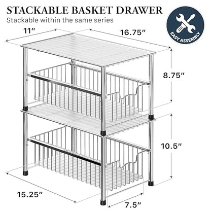 Simple Houseware Chrome Metal Stackable Storage Rack, 16.75 in L x 10.8 in W x 10.25 in H | Free Standing Organizer Drawer, Kitchen/Pantry/Cabinet/Counter - color: Chrome