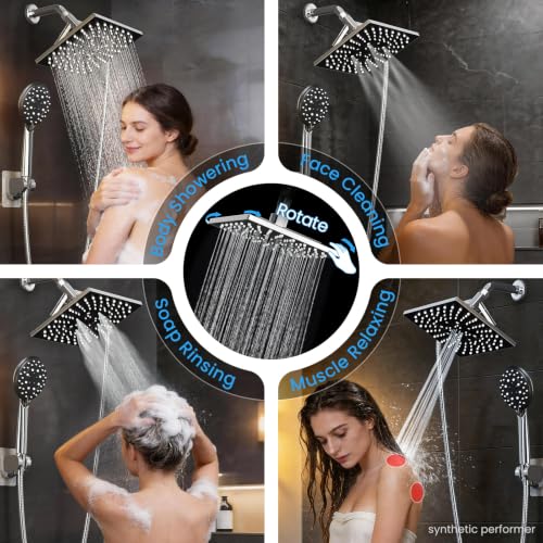 Veken Multi-Function Rain Shower Head with Handheld, High Pressure, Square | Rainfall Showerhead, Dual Shower Heads Combo, 5-mode Detachable Hand Held Spray with Hose, regaderas para shower, Chrome - color: Chrome