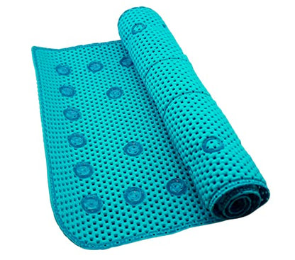 Bathub and Shower Soft Waffle Cushioned Texture Spa Bathroom Shower and Bath Mat Non Slip 27.5" x 16" with Suction Cups and Drain Holes (Turquoise) - color: Turquoise