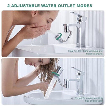 2 PCS 1440° Rotatable Faucet Aerator Extension Silver | 2 Modes Adjustable Water Flow, 1080° Swivel Design, Splash Proof Attachment for Kitchen & Bathroom Sink