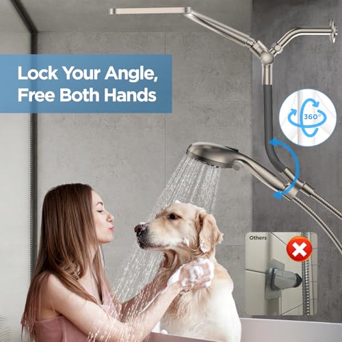 Dual Handheld Shower Head Combo, 2-in-1 Rain Shower Heads System Wide Rainfall Shower Head and 10 Modes High Pressure Hand Held Showerhead with Built-in Power Wash - Brushed Nickel - color: Brushed Nickel, size: 10 Inch Standard