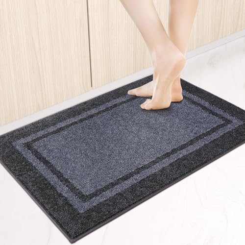 anllugs Kitchen Rugs 24" x 36", Non-Slip Machine Washable Kitchen Runner Rugs Floor Mats, Absorbent Comfort Standing Mats for Kitchen, Sink, Laundry and Hallway, Bluish Grey & Charcoal - color: Bluish Grey & Charcoal, size: 24" X 36"