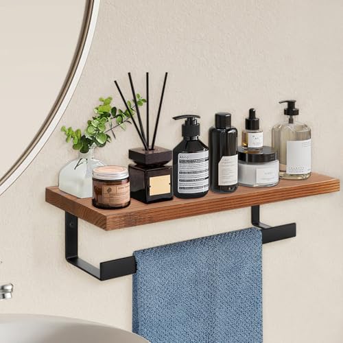 Hand Towel Holder/Towel Ring with Wooden Shelf, Hand Towel Rack, Hand Towel Hanger for Bathroom, Bath Accessories Wall Mounted, (Matte Black, 12"-Squ Shaped) - size: 12"-Squ Shaped