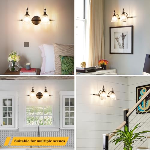 Matte Black Vanity Light, Farmhouse Bathroom Light Fixtures, 2 Light Bathroom Vanity Lights, Flower Glass Shade Wall Sconce Lighting - color: Black, size: 2 light