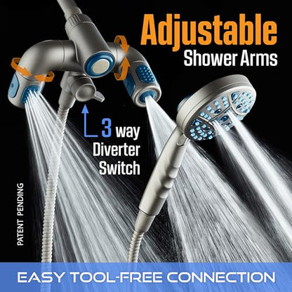 AquaCare Polaris 208-mode High Pressure Shower Head Combo with Hydro Arms | Luxury 3-way 14-zone System with 370 Stay-clean Power Jets, Handheld Magnetic Docking & 6 ft. Stainless Steel Hose / Graphite - color: Graphite