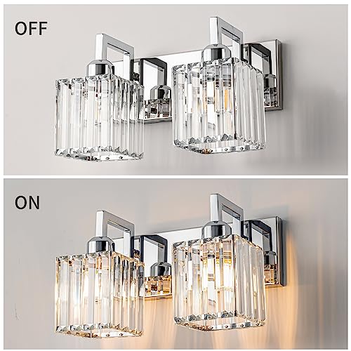 Modern Bathroom Vanity Light 2-Lights Chrome Crystal Wall Lamp Bathroom Modern Crystal Vanity Lighting - color: Chrome Crooked, size: 2-light