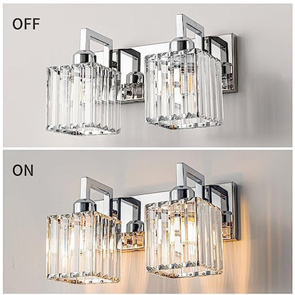 Modern Bathroom Vanity Light 2-Lights Chrome Crystal Wall Lamp Bathroom Modern Crystal Vanity Lighting - color: Chrome Crooked, size: 2-light
