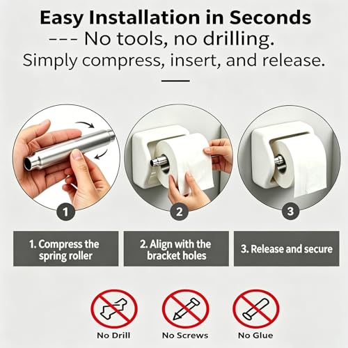 2 Pcs Toilet Paper Holder Roller Replacement Stainless Steel Adjustable Toilet Tissue Roll Spring Rod Replacement Spindle Fit for Bathroom Tissue Holder, Chrome - color: Chrome+2pcs