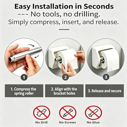 2 Pcs Toilet Paper Holder Roller Replacement Stainless Steel Adjustable Toilet Tissue Roll Spring Rod Replacement Spindle Fit for Bathroom Tissue Holder, Chrome - color: Chrome+2pcs