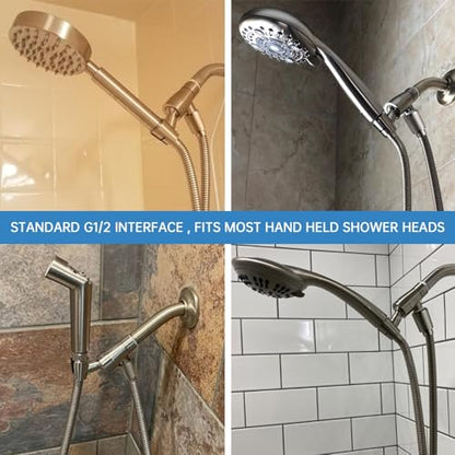 G-Promise All Metal Shower Head Holder with 71 Inch Hose(Brushed Nickel) | All Metal Construction, Adjustable Bracket, Flexible Tangle-free Hose, Standard Connection Thread, Easy Install - color: Brushed Nickel