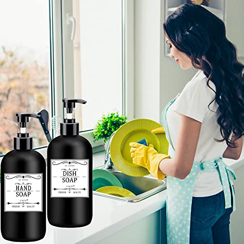 Black Soap Dispenser with Rust Proof Pump, Waterproof Labels (2 Pack,16 Oz), Plastic Hand Soap Dish Soap Dispenser for Kitchen, Premium Thick Soap Pump Bottles - color: Black