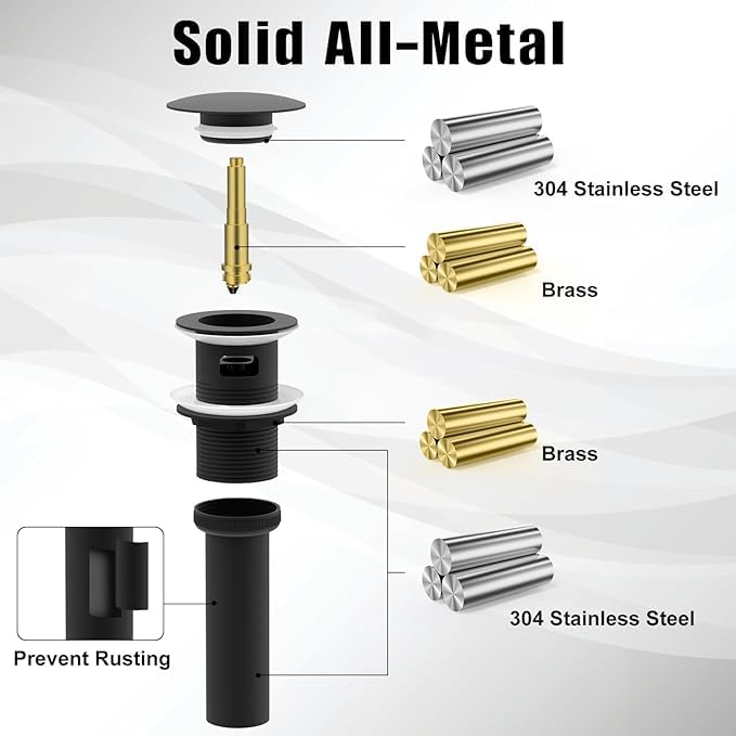 ZM Pop Up Drain Stopper with Overflow for Bathroom Faucet Vessel or Vanity Sink, Matte Black - style: Black With Overflow