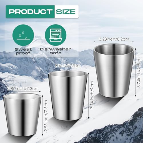 Mimorou 8 Pack Stainless Steel Insulated Cup 8.8 oz Metal Tumbler Double Wall Vacuum Water Glasses Camping Reusable Mugs BBQ Home Office Party Coffee(Silver) - color: Silver, size: 8.8 oz