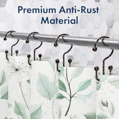 Bathway Shower Curtain Hooks Bronze Shower Curtain Rings, 12 Pcs Double Hook Shower Curtain Hooks Rings Shower Curtain Hangers Rust Proof, Metal Shower Hooks for Bathroom Shower Curtain Rod - color: Bronze, style: Minimalist