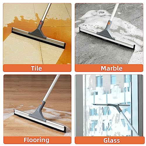 Eazer Floor Squeegee for Floor: Heavy Duty Scrubber with Extendable 60'' Aluminum Pole and Rubber Blade for Kitchen, Swimming Pool, Concrete Floors,Shower,Tiles,Garages,Windows,Glass,Pet Hair Removal