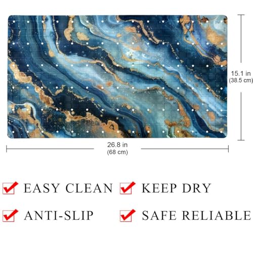 Shower Mat Non-Slip Bathtub Mats with Suction Cups and Drain Holes, Blue Marble Texture Design, Easy to Clean for Bathroom, 26.8x15.1In - color: Multi 1