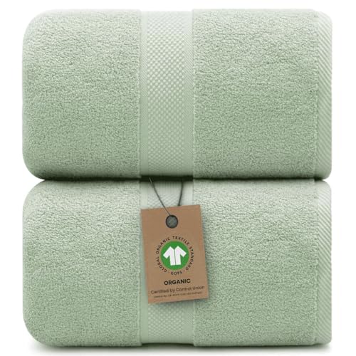 100% Organic Luxury Bath Sheets - GOTS Certified - Extra Large 35x70 Inches (Pack of 2) Zero-Twist, Long-Staple Cotton Bath Sheet Set (Eucalyptus Green) - color: Eucalyptus, size: 2pc Bath Sheets
