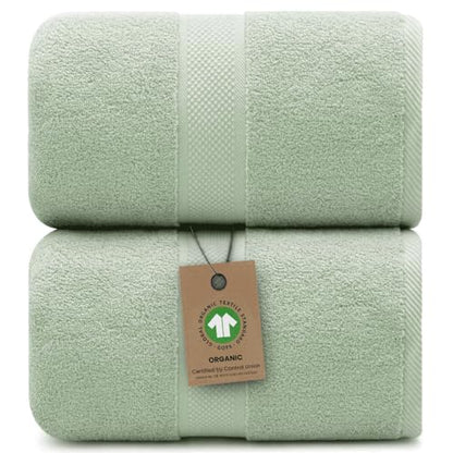 100% Organic Luxury Bath Sheets - GOTS Certified - Extra Large 35x70 Inches (Pack of 2) Zero-Twist, Long-Staple Cotton Bath Sheet Set (Eucalyptus Green) - color: Eucalyptus, size: 2pc Bath Sheets