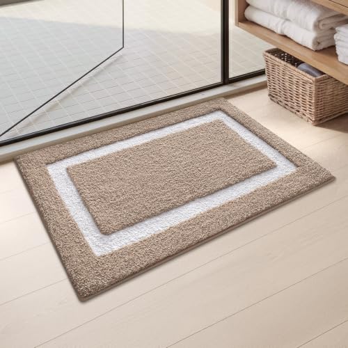 Color&Geometry Mini Bathroom Rugs 16x24, Extra Soft Absorbent Microfiber Bath Rug, Non-Slip Bathroom mat, Washable Plush Bath Mats for Bathroom, Shower, Bathtub, Laundry, Khaki White - color: K, size: 16"x24"（mini）