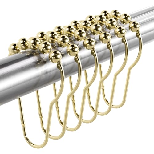Titanker Gold Shower Curtain Rings, Rust-Resistant Metal Shower Curtain Hooks for Bathroom Shower Rods Shower Hooks Rings for Curtain - Set of 12 - color: Gold