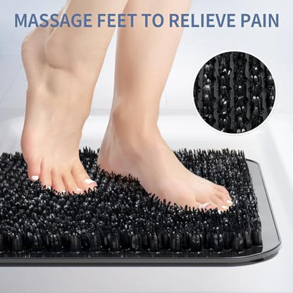 Yolife Shower Foot Scrubber Mat, Anti-Slip Bath Mat with Scrub Bristles, Soft Shower Foot Massager with Strong Suction Cups for Soothe Achy Feet, 25.6" x 13.4" - color: Black, size: 25.6" x 13.4" (Rectangular)