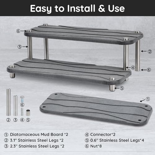 Segbeauty 2 Tier Fast Drying Diatomaceous Earth Tray, 11x4.3in Water Absorbing Stone Drying Vanity Tray for Countertop, Bathroom Counter Rack Kitchen Sink Organizer Dish Soap Sponge Holder Dark Gray - color: Dark Gray