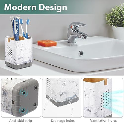 Boperzi Toothbrush Holders, Kids Toothbrush Holder with Drainage, Detachable Anti-Slip Electric Toothbrush Holder, Toothpaste Organizer Storage Caddy for Bathroom Countertop, Shower, Kitchen, Vanity - color: Gray& Marble