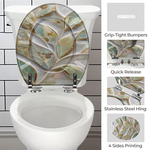 Round Resin Toilet Seat, Quietly Close Quick Release Hinges Cover | Toilet Lid Cover Easy to Clean and Install, Pearlescent Mosaicwork Shimmering Fine Heavy Duty Toilet Seat - color: pattern2, size: O-shape