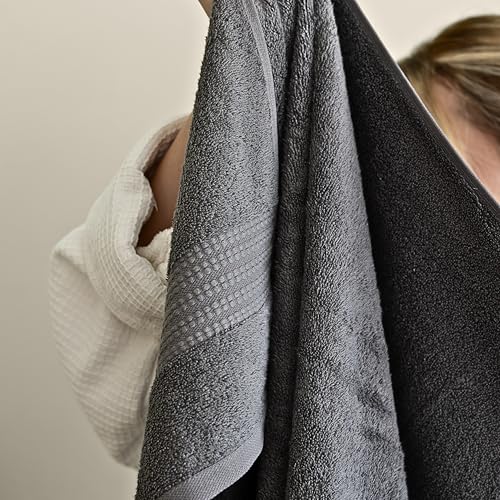 100% Turkish Cotton Towel Set of 6 - Soft, Plush & Super Absorbent - Premium Set with 2 Bath Towels, 2 Hand Towels, and 2 Washcloths - Made in Turkey (Dark Gray, 6-Piece Towel Set) - color: Dark Gray