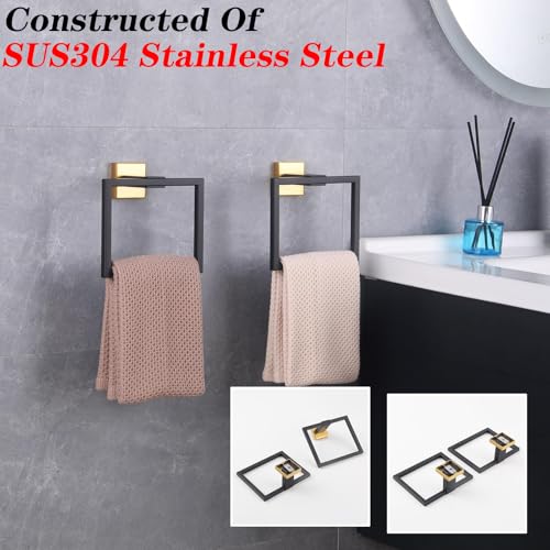 GERZWY Bathroom Hand Towel Holder Stainless Steel Towel Ring for Bath Kitchen Garage Wall Mounted (Black & Gold) JG1916-2BD - color: Black & Gold
