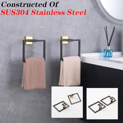 GERZWY Bathroom Hand Towel Holder Stainless Steel Towel Ring for Bath Kitchen Garage Wall Mounted (Black & Gold) JG1916-2BD - color: Black & Gold
