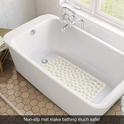 Non-Slip Bathtub Mat OTHWAY Soft Rubber Bathroom Bathmat with Strong Suction Cups (Beige) - color: Beige, size: 31.5" x 16" (Rectangular)