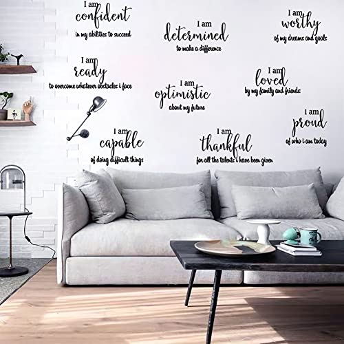 9 Pieces Inspirational Decals Black Motivational Wall Sticker Vinyl Wall Quotes Stickers Wall Art Stickers Peel and Stick Wall Decals for Girl Boy Bedroom Living Room