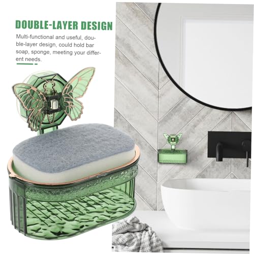 Outanaya Wall Mounted Soap Dish Butterfly Cup Draining Bar Soap Holder for Shower and -Saving Sponge Storage Easy to Install - color: Green