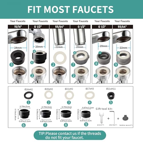 SELLO 1080° Rotating Faucet Extender for Bathroom Sink, Sink Water Faucet Aerator with Brass Extension, Sink Extender with Adjustable Swivel Arm, Fit to Faucet Threads G1/2, 15/16”, and 55/64”