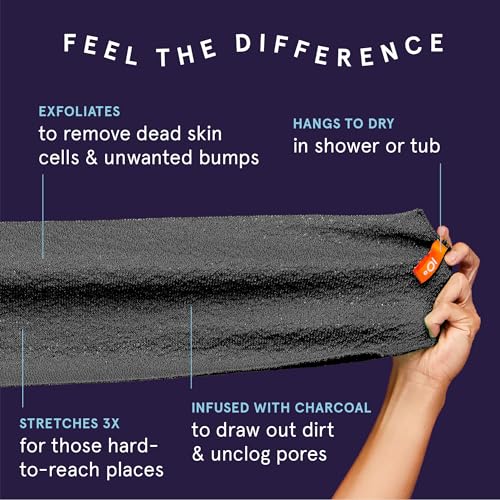 Cleanlogic Body Exfoliating Cloth, Stretchy Detox Charcoal Infused Exfoliator Bath and Shower Washcloths, Reusable Daily Skincare Tool, 3 Count Value Pack - size: 3 Count (Pack of 1), style: Detoxify - Stretch Cloth