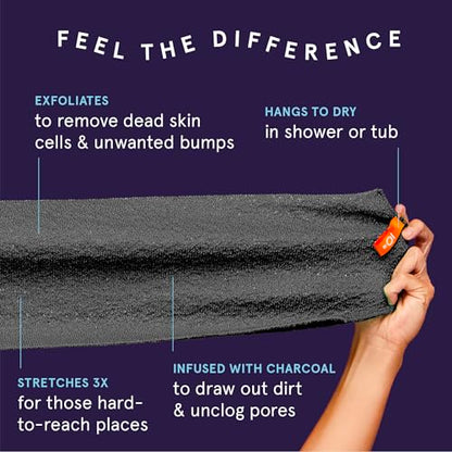 Cleanlogic Body Exfoliating Cloth, Stretchy Detox Charcoal Infused Exfoliator Bath and Shower Washcloths, Reusable Daily Skincare Tool, 3 Count Value Pack - size: 3 Count (Pack of 1), style: Detoxify - Stretch Cloth