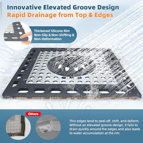 Hibbent Upgraded Shower Drain Hair Catcher for Bathroom Floor 4" Drain, Anti-Clogging Shower Drain Cover, Stainless Steel & Silicone Drain Strainer with Handle, Shower Drain Protector, Dark Grey - color: 4' Dark Grey