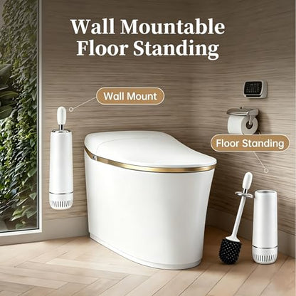 Toilet Brush and Holder Set, Toilet Bowl Brush with Long Handle, High-End Modern Silicone Toilet Brush Set, Non-Scratch, Odor-Free Design(Matte White + Silver, B),Father's Day - color: Matte White + Silver