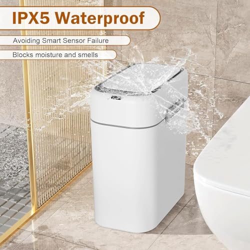 Bathroom Trash Can with Lid, Small Touchless Garbage bin, Automatic Motion Sensor Waste bin, Waterproof 2.2 Gallon Slim Trash Can for Home,(2 Set) - color: White (2 Set)