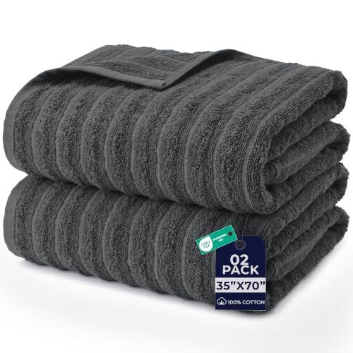 DAN RIVER Ribbed Extra Large Bath Sheets Pack of 2, 35 x 70 Inches, Gray | Oversized Bath Sheets with Full Body Coverage, Quick Dry & Highly Absorbent Bath Towels for Home, Hotel, Spa & Everyday Use - color: Grey, size: Bath Sheet 35x70" (PK 2)