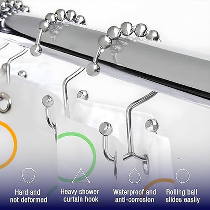 2lbDepot Shower Curtain Rings Hooks - Chrome Finish - Premium 18/8 Stainless Steel - Double Hooks with Easy Glide Rollers Rust Resistant Metal Hook, Six Finishes Available - Set of 12 for Shower Rods - color: Polished Chrome