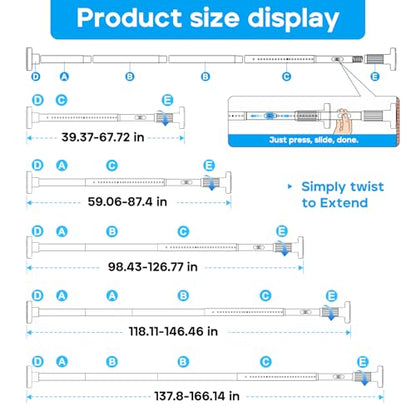 Tension Curtain Rod，40-166IN(3.33-13.83Ft) 2PCS One-Click Fast Extension Rod Easy to Install Black Long Outdoor Curtain Rods No Drilling Never Rust - color: Black, size: 40-166 inch 2pcs