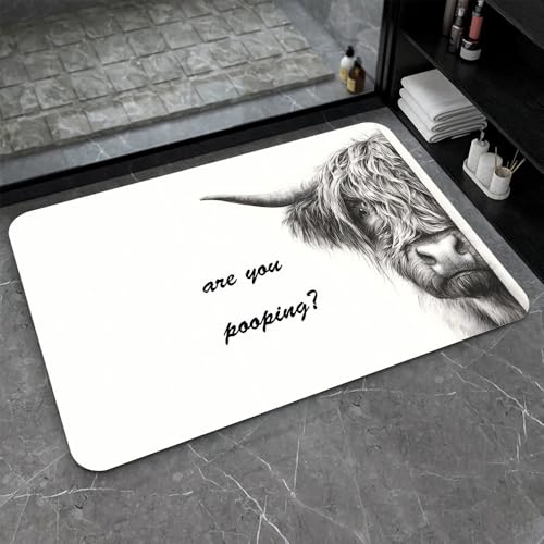 Bath Mat-Bathroom Rug，Highland Cow Prank Non Slip Quick Dry Stain Resistant Easy to Clean Care Shower Rug for Bathtub Shower Room 17×27.5Inch (43 * 70cm) - color: Highland Cow Prank, size: 17 x 27.5 inches