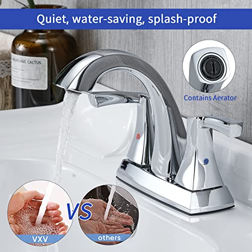 VXV Chrome Bathroom Faucet, 2 Handles Low Arc Bathroom Sink Faucets, 4 Inch Centerset Bath Lavatory Faucets with Pop-up Drain & Supply Lines (CP) - color: Chrome-4 inches